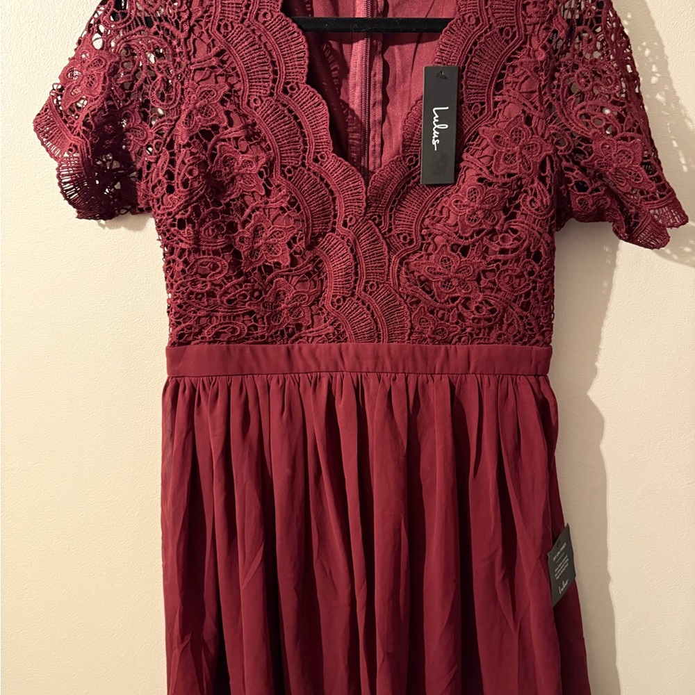 Lulu's Burgundy Lace Detail Dress